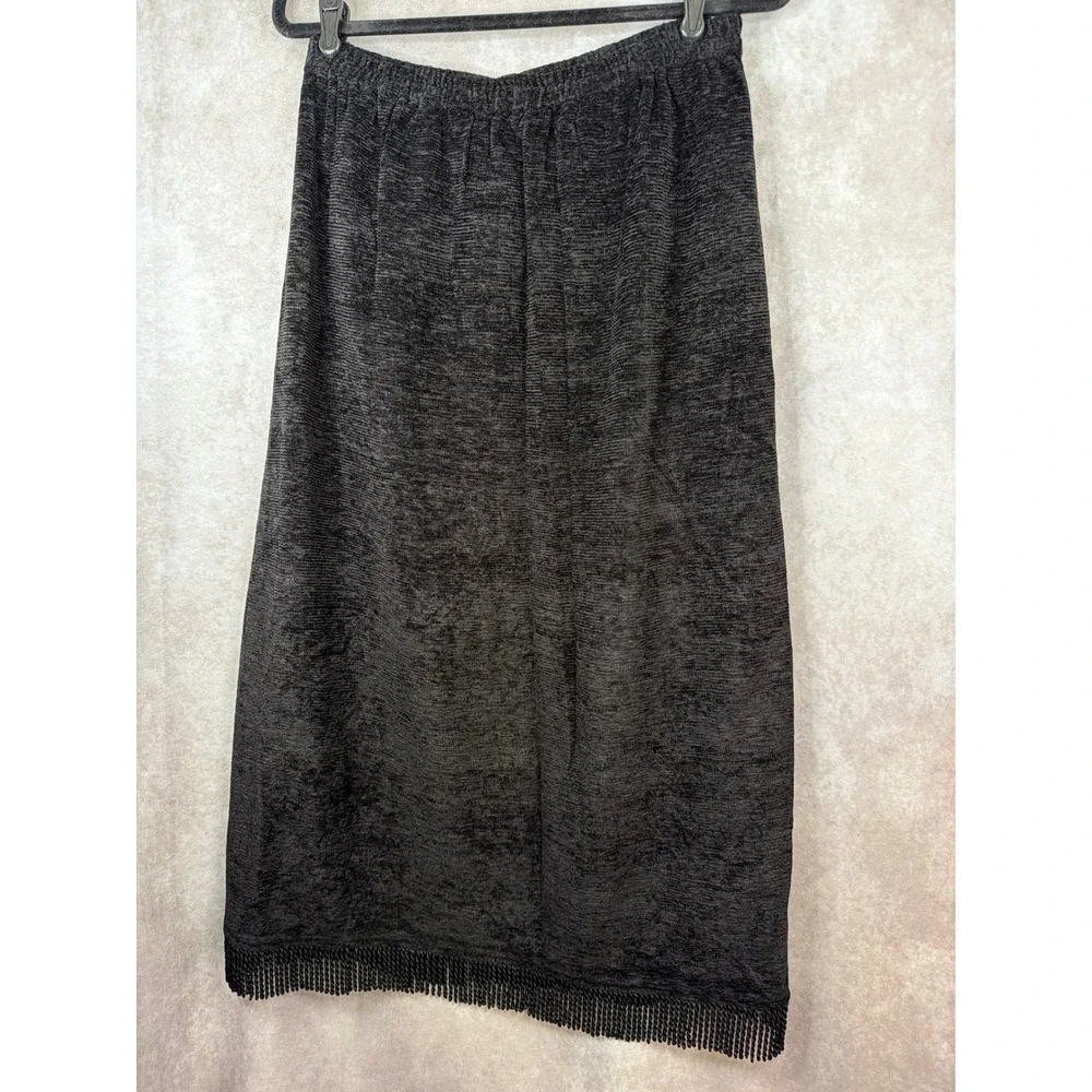 NWT Indigo Moon Black‎ Burnout Velvet Velour Fringe Maxi Skirt Women's Size L